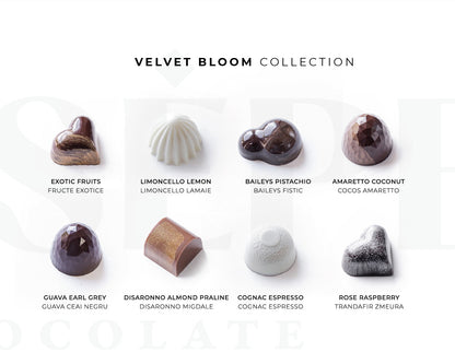 Artisanal Belgian chocolates with feminine flavors - VELVET BLOOM Collection of 16 chocolates